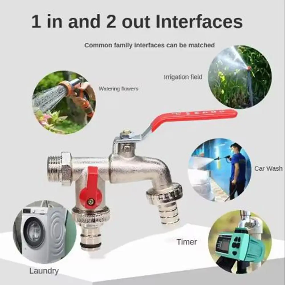 سبائك الزنك المزدوج الحلمة صنبور العالمي 1 مدخل 2 منفذ صمام مزدوج صنبور سهلة تشغيل/إيقاف المزدوج منفذ صنبور غسالة