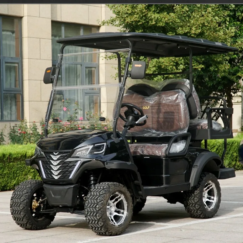 Custom 1+1 Row 4 Passenger Club Car Solar Panels Battery Electric Hunting Golf Cart Electric Golf Cart with Rear Cargo Box