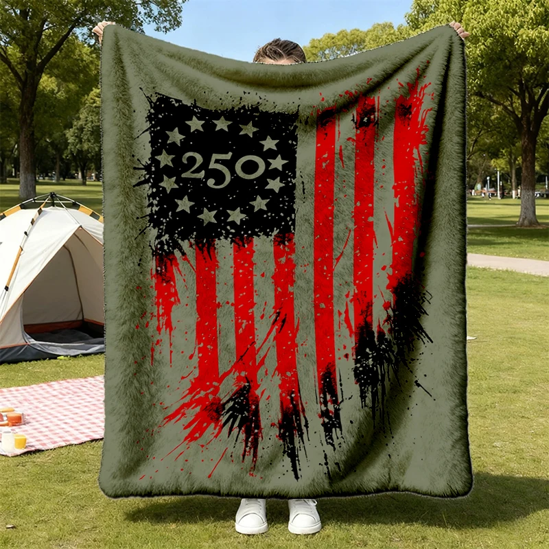 USA 250 Years Celebration Flannel Blanket, Modern Patriot 1776-2026 Throw, American Flag Heritage Gift