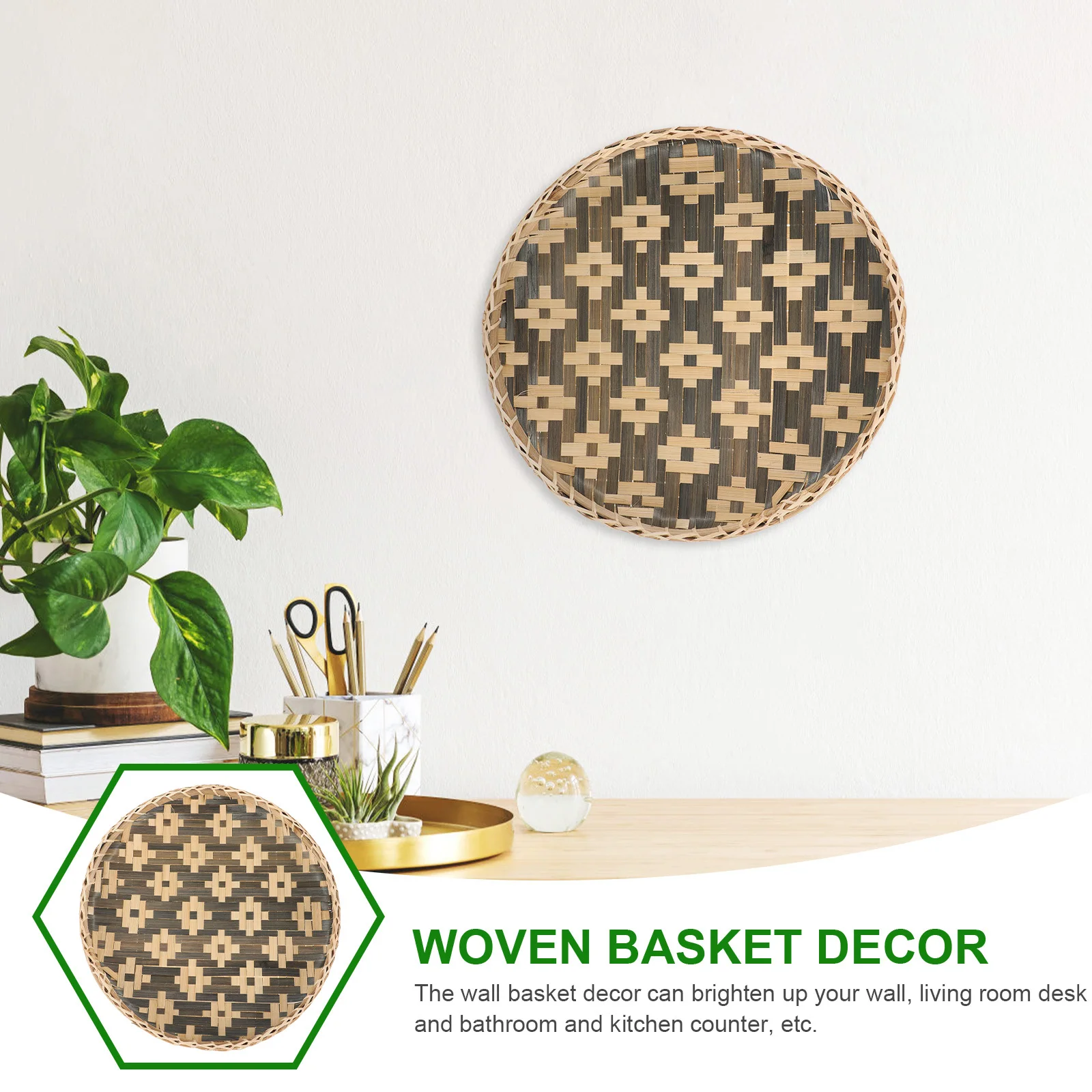 

Woven Bamboo Basket Decorative Wall Hanging Tray for Kitchen Living Room Dining Room Flat Basket Rustic Decor Bamboo Woven Tray