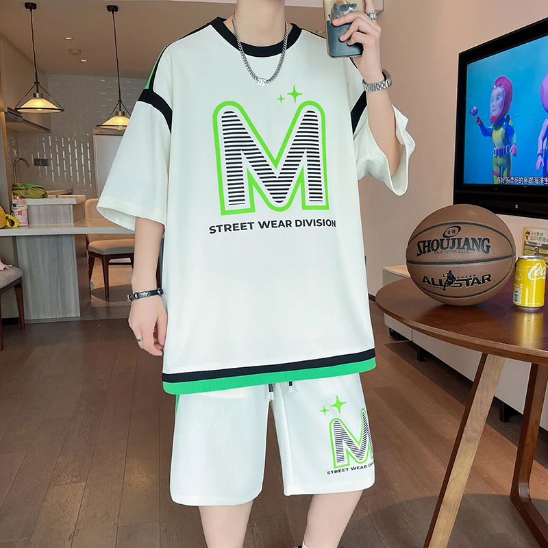 

New 2024 Summer Men's Sets Casual T-Shirts And Shorts Loose Two Pieces Tracksuits Youth Streetwear Division Sports Top Tees&Pant