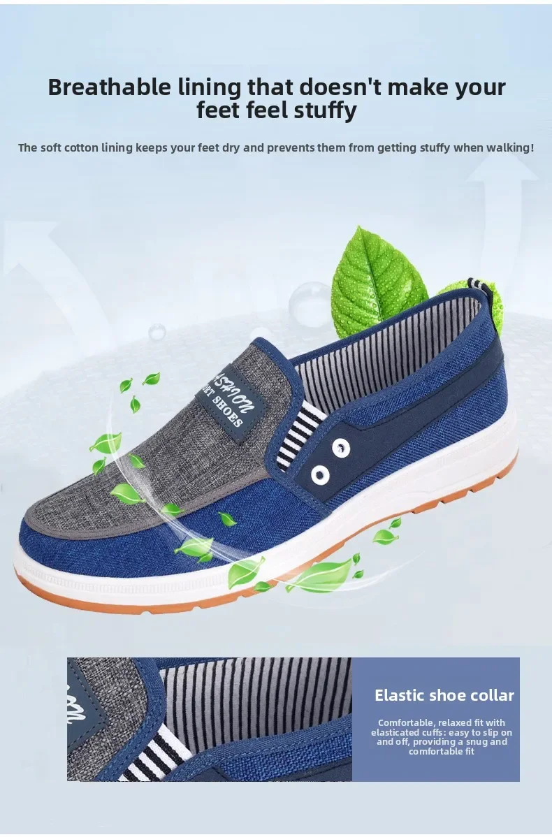 Herren Colorblock Canvas Slip-On Schuhe Atmungsaktive Rutschfeste Freizeitschuhe für den Täglichen Gebrauch – Detail 5