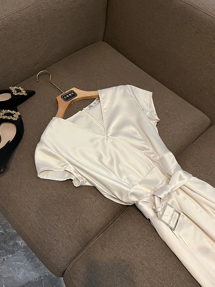 Ele الأبيض الساتان السراويل واسعة الساق دعوى عالية الخصر السراويل الطويلة فرقة الخريف الشتاء Faionable فريد الراقية Quali #4