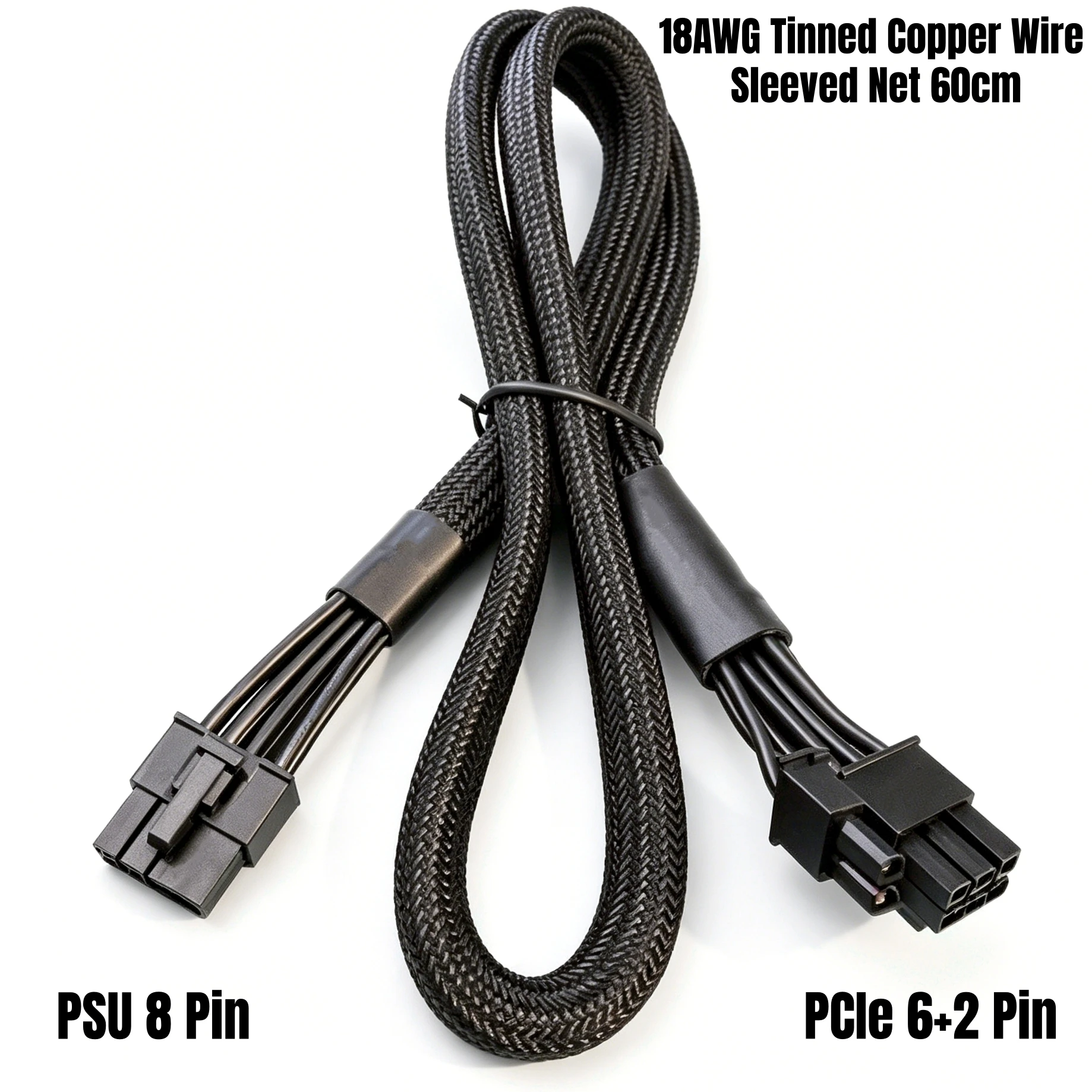 Câble d'alimentation GPU 6+2 PCI-e simple 8 broches tressé pour les alimentations modulaires Seasonic CORE GC/GM/GX 650W, 550W, 500W, 18AWG 60 CM
