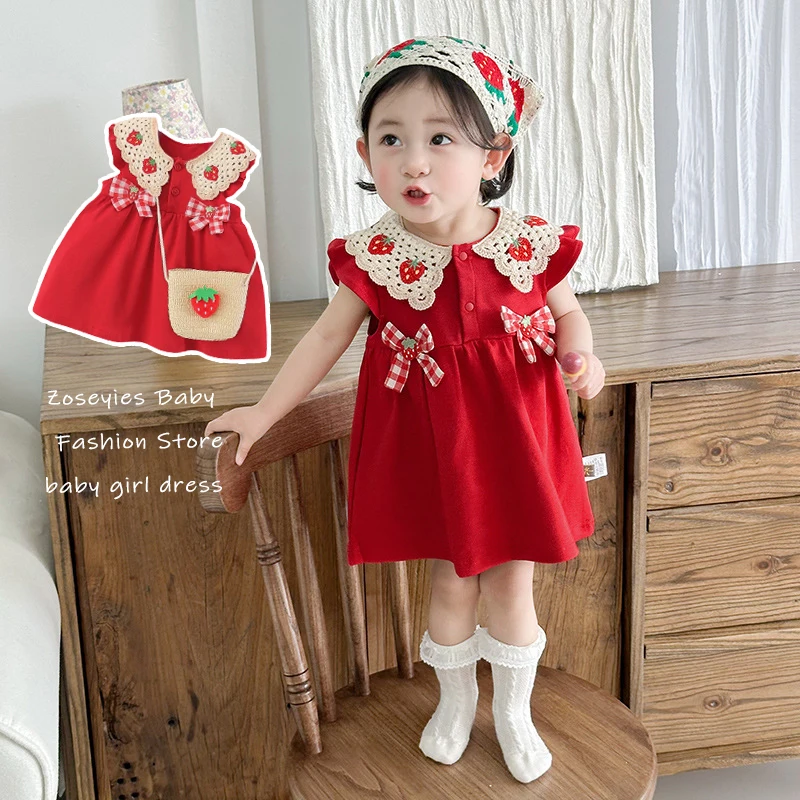 Baby Mädchen Kleid Sommer Erdbeere Kragen Ärmelloses Mädchen Kleid Niedliche Baumwolle Mädchen Strand Kleid