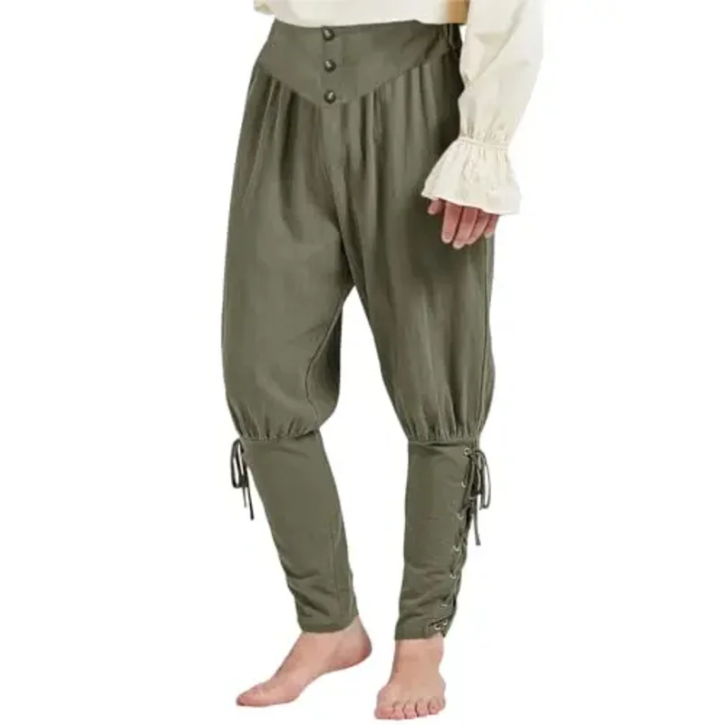 

XT8Mens Medieval Ankle Pants Renaissance Pirate Lace Up Tapered Halloween Linen Costume TrousersXT6@!