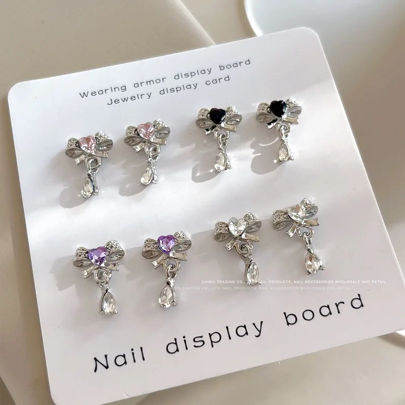 

Flashing NailArt Love Bow Inlaid with Diamond Nail Jewelry AngelTearsRhinestone Cold Metal Style Pendant Nail art Zircon Jewelry