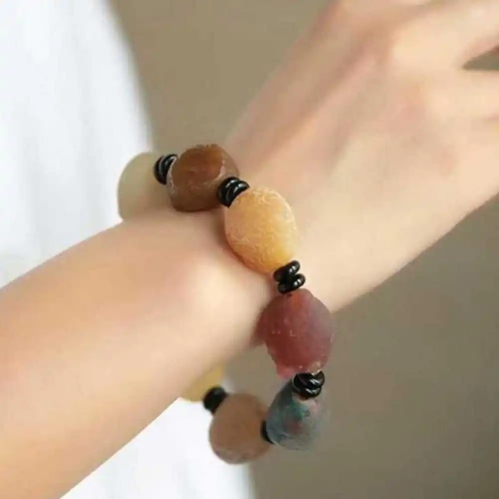 14MM Natural Jade Color Gemstone Cuff Lucky Bracelet Spirituality Blessing Inspiration Yoga Healing Prayer