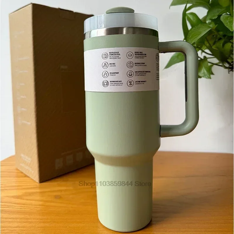 40oz Tumbler Handle Lid Straw Thermos Cup Silicone Boot Stainless Steel Vacuum Insulated Iced Travel For StanIeys Coffee Mug