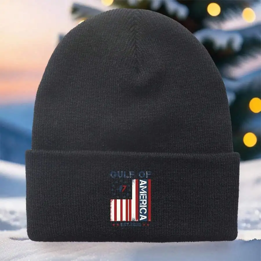 America Printed Knit Beanie Hat for Winter