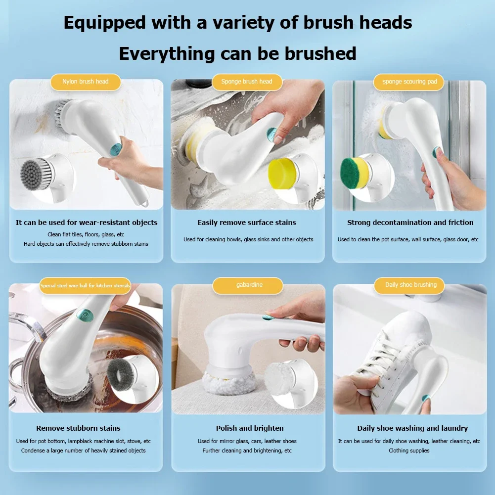 5-in-1 Electric Cleaning Brush Multifunctional Wireless Brush Window Cleaner Bathroom Bathtub Toilet Brush Kitchen Cleaning Tool