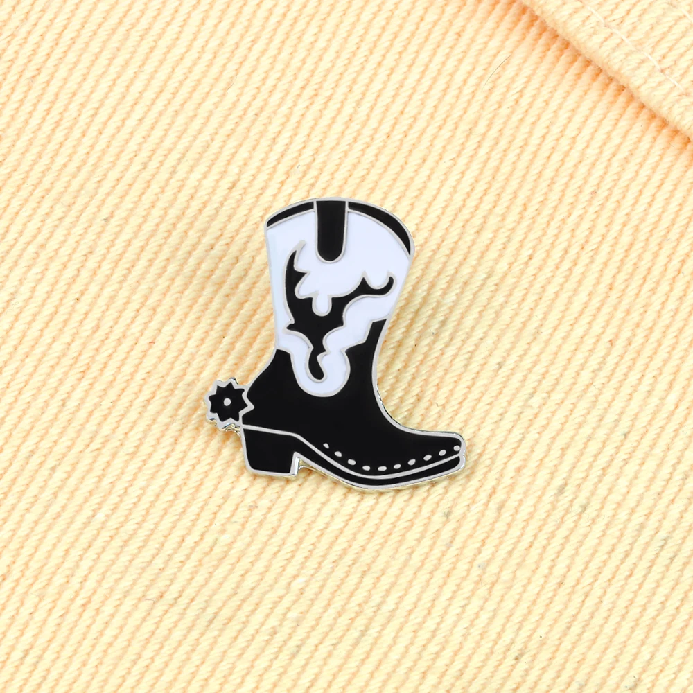 Cool Black Boots Enamel Pins Cowboy Hat Shoes Brooches Women Men Jeans Coat Lapel Pin Badges Jewelry Accessories Gift for Friend