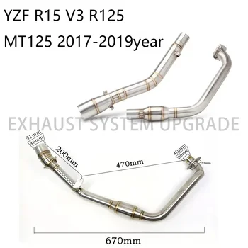 Motorcycle Exhaust System Escape Moto Modified Front Link Pipe With Catalyst For Yamaha YZF R15 V3 R125 MT125 Mt 125 2017-2019