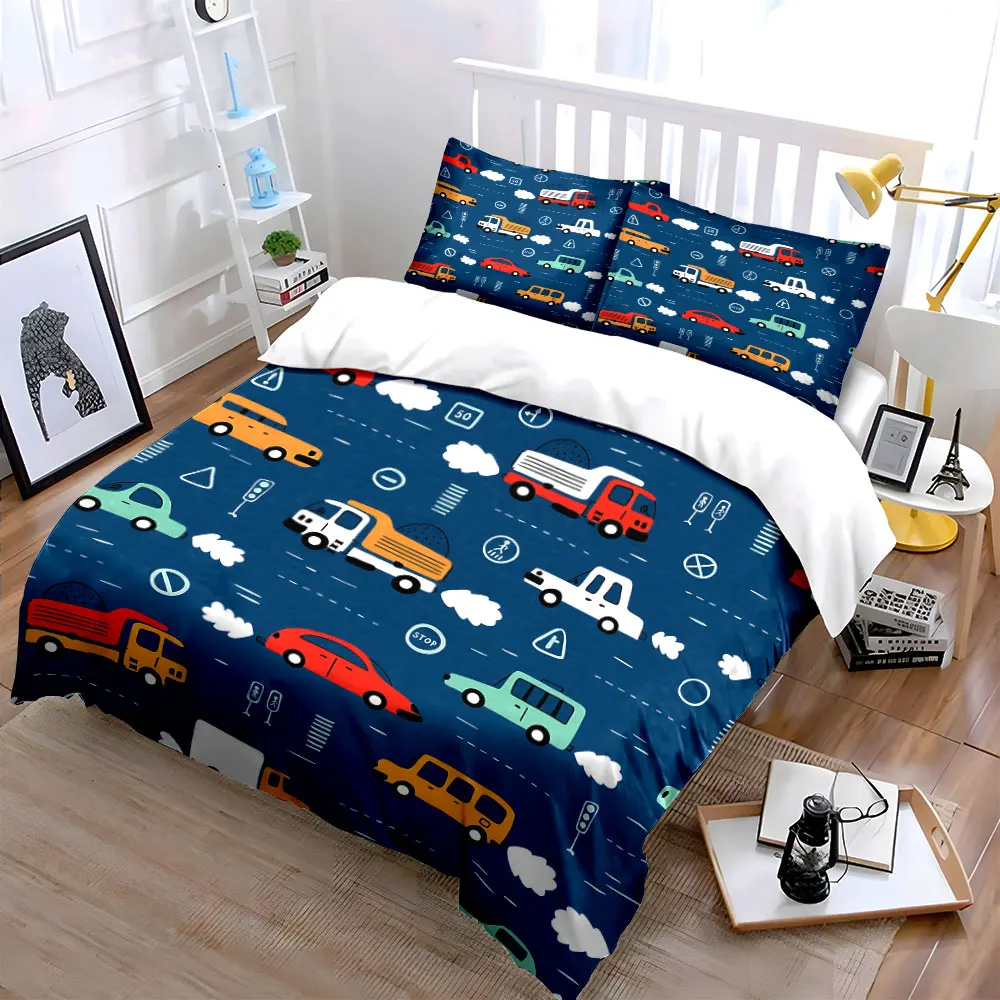 

"Colorful Traffic Theme Three-Piece Set" kid's and adults' bedroom decor, Exquisite three-piece bedding set gift