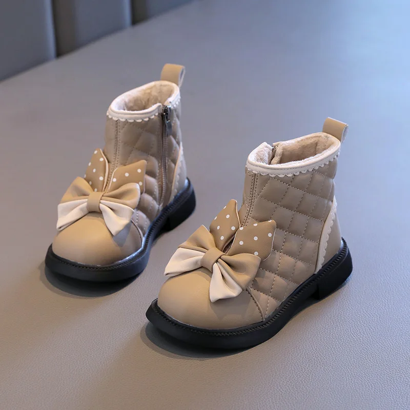 Zapatos de felpa para Niña, botas cálidas para niño, botines de princesa a la moda, botines de plataforma de cuero de lujo, Invierno