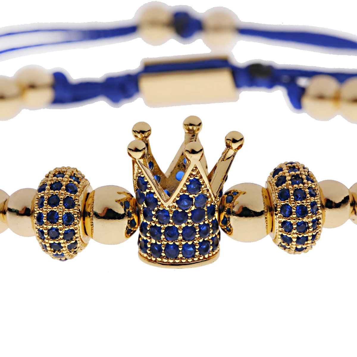 Gold Color Crown Bracelet Fashion Handmade Braiding Bracelet Blue Zircon Copper Bead CZ Bracelet Micro Pave Charms Jewelry Gift
