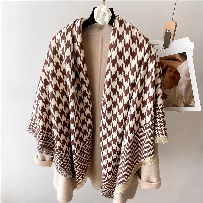 Luxury Houndstooth Scarf Winter Warm Intensification Shawl Women Cashmere Imitation Scarves Bufandas Panuelos Muslim Wrap Hijab