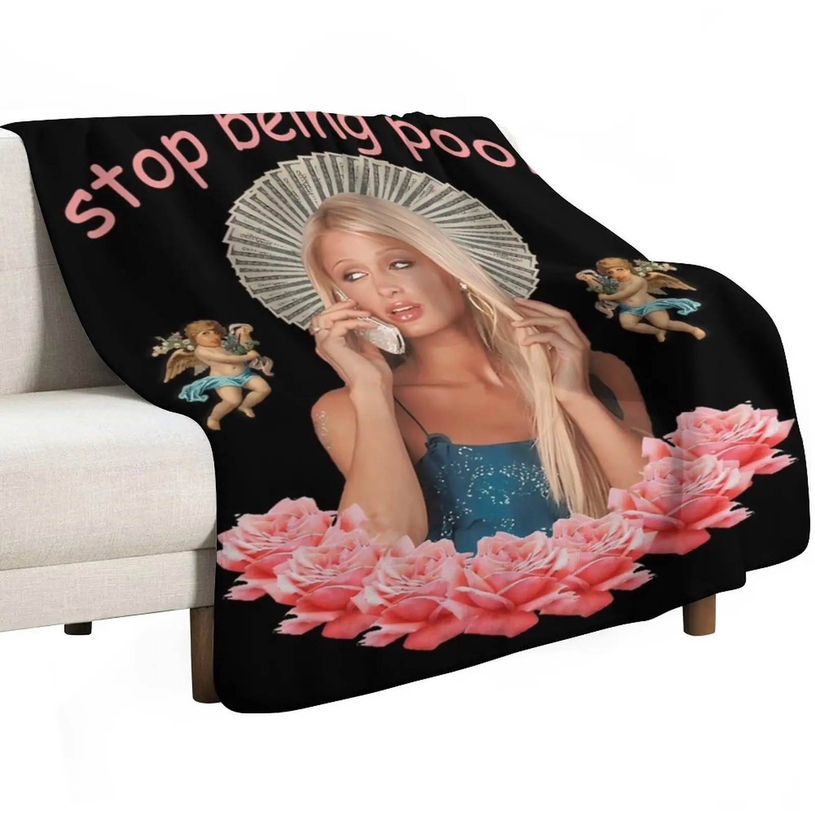 Paris Hilton 'Stop Being Poor' Throw Blanket sofa bed Luxury Designer Softest Luxury Luxury Thicken Travel Blankets
