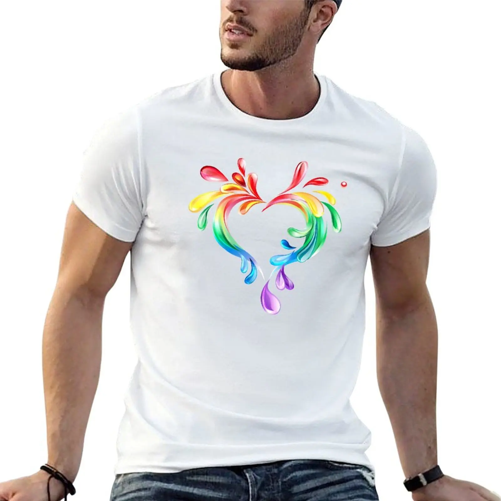 Heart of Rainbow Drops ( Rainbow Heart ) T-Shirt man tshirt t shirts designer t shirt men 100% cotton luxury brand T-shirt
