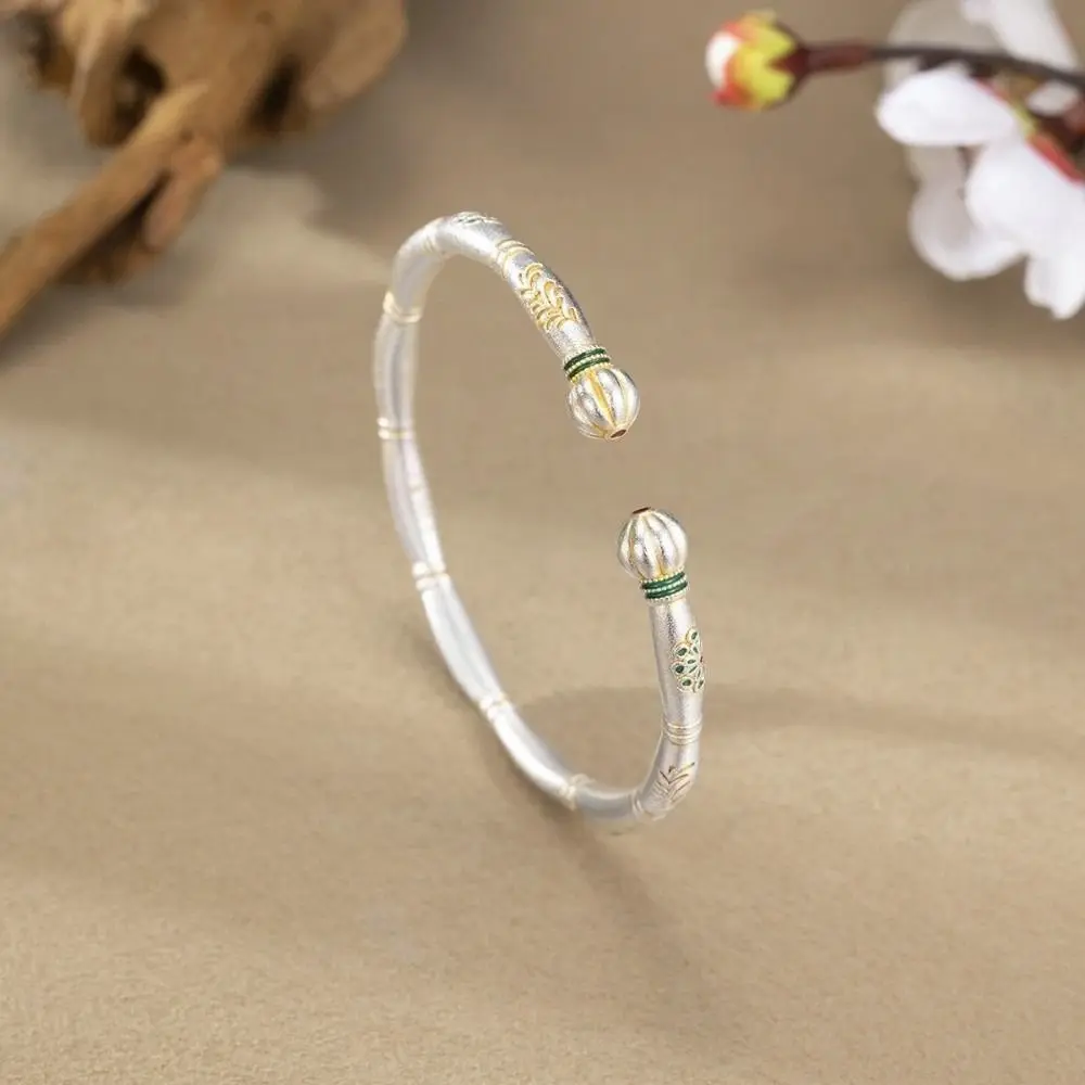 الصينية رسمت الذهب المرأة المينا اللون سوار الصلبة الكنز المرحلة زهرة سلوب اليقطين افتتاح أساور الأبيض النحاس مطلي