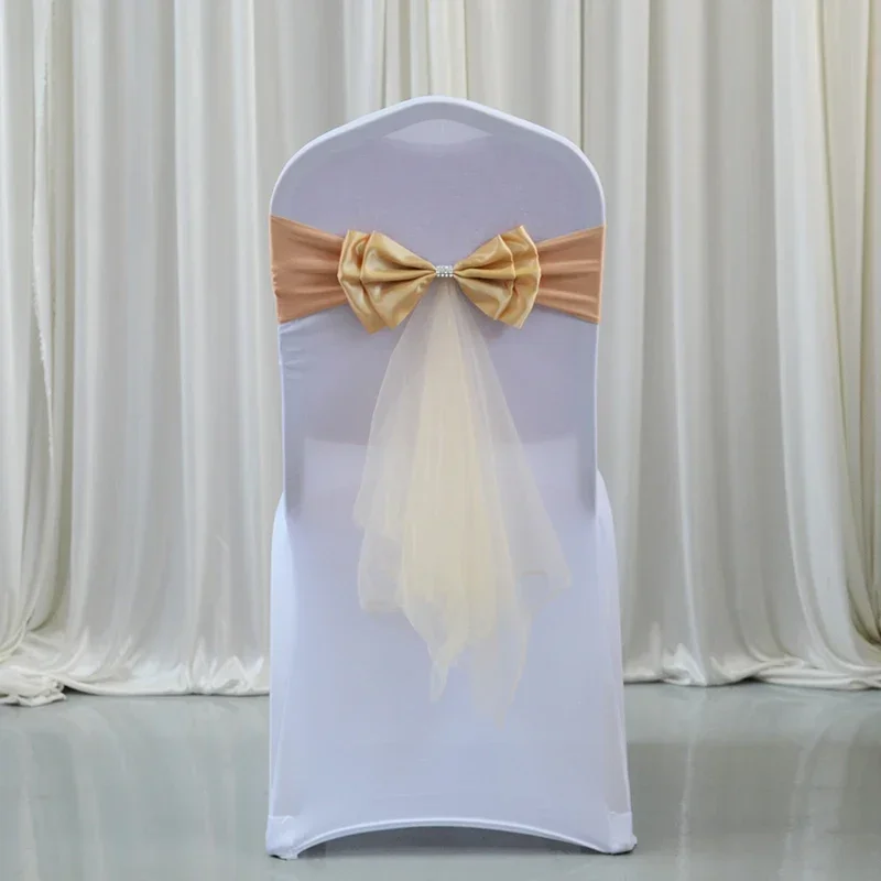 12 Colours Wedding Chair Sashes Butterfly Elasticity Bow Tie Ready Made Sash Spandex Ribbon Wedding Chair Decoration Wholesale