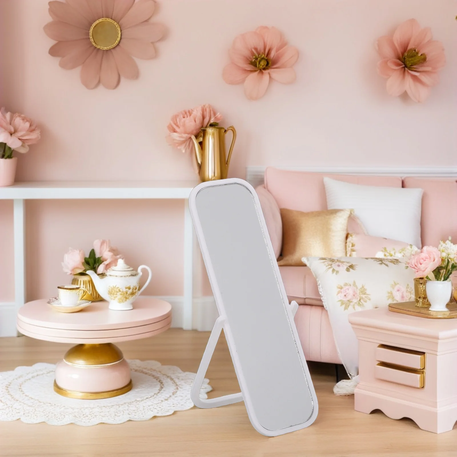 1:12スケールDIYミニチュアフロアミラー全身鏡プラスチック反射面ミニ家具アクセサリーリビングルーム寝室用