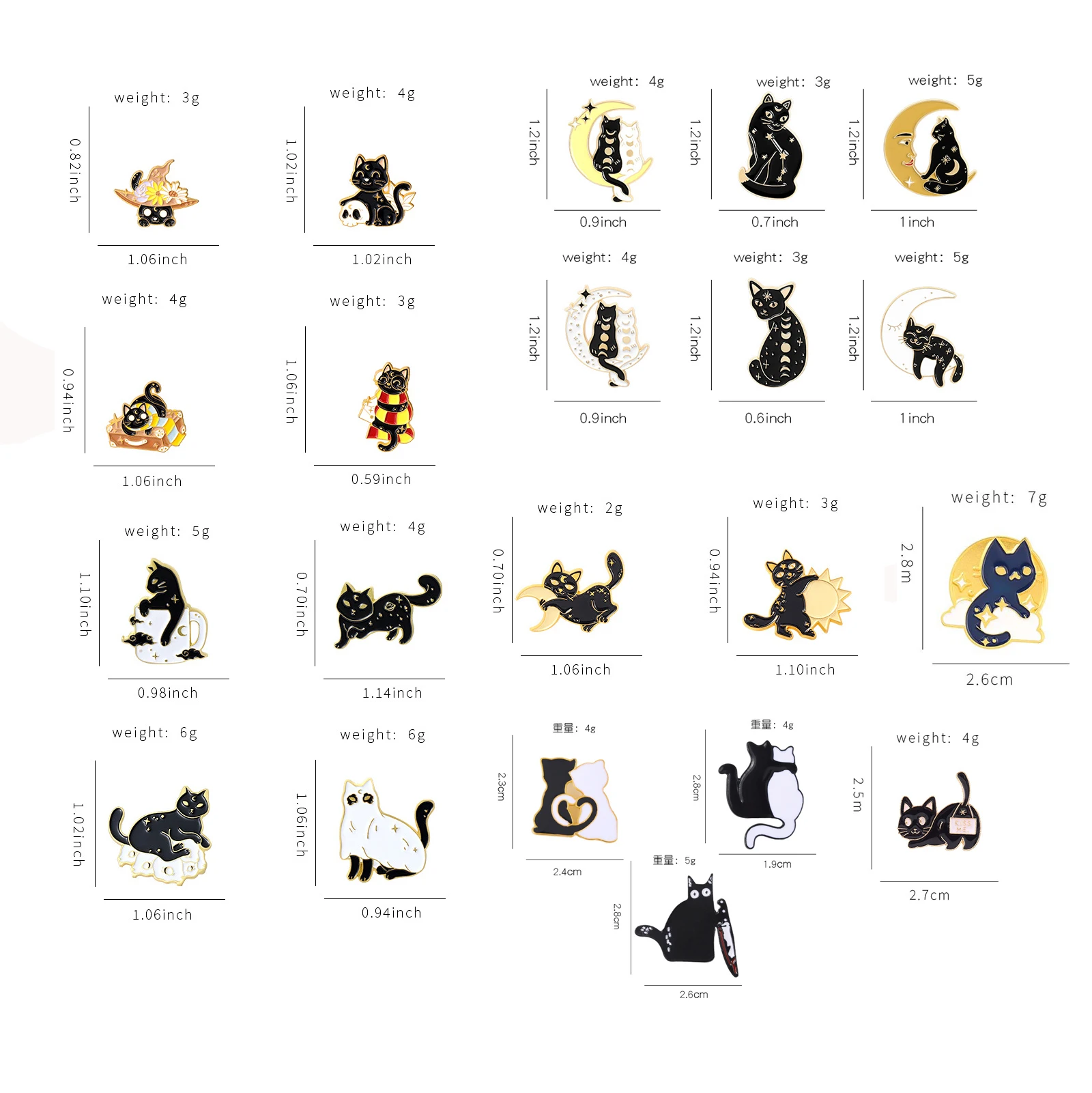 Broche de gato negro pequeño y lindo, broche de gato de Luna delicada, broche de Animal, broche de gato blanco, broche de gato negro Punk, Pin de