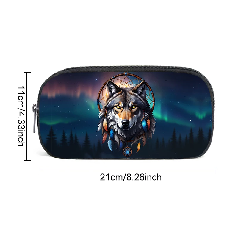 Colorful Mysterious Wolf Dreamcatcher Cosmetic Case Howling Wolf Pencil Bag Box Kids Stationery Bags Office School Supplies