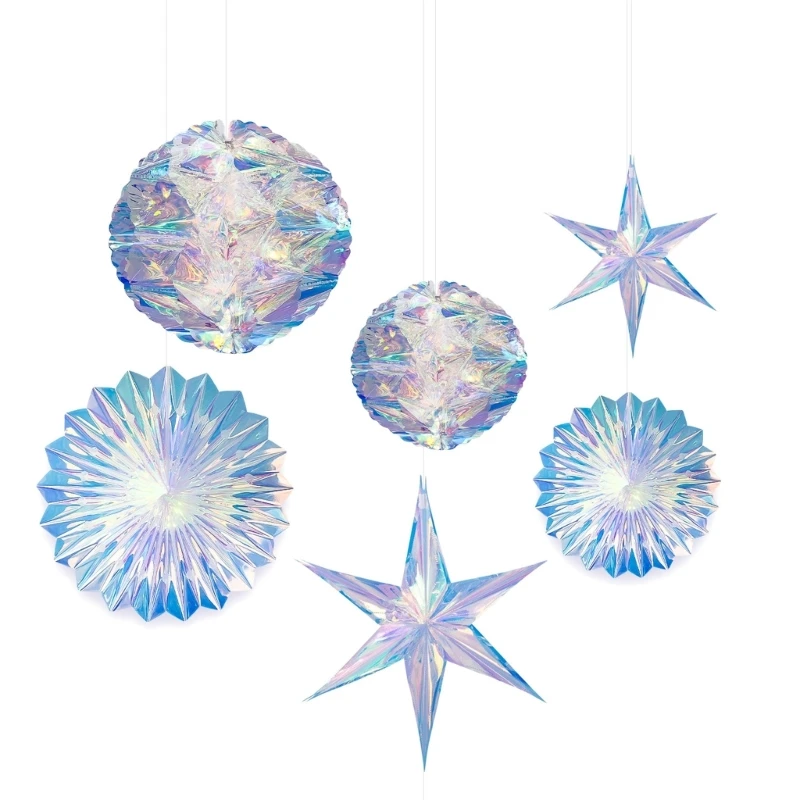 Iridescents Snowflake Star Honeycomb Decorations for Christmas Party Ceiling