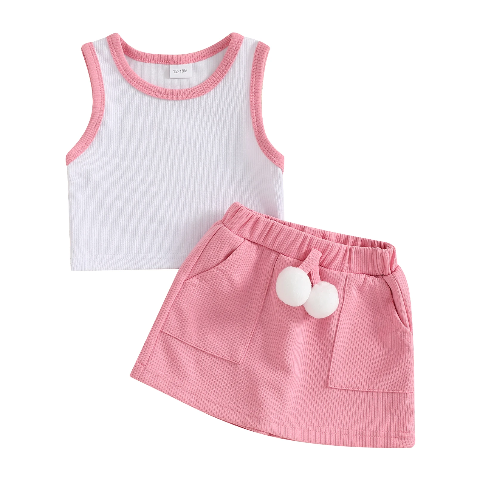 Toddler Girl Summer Clothes Sleeveless Round Neck Tank Tops Plush Ball Skorts Shorts Outfit