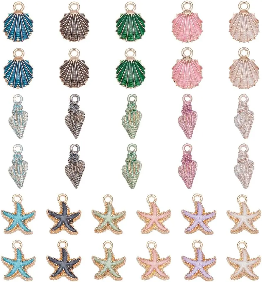 

32pcs 16 Styles Enamel Starfish, Conch Sea Shell Pendants & Charms for Jewelry Making, Craft DIY & Home Decor