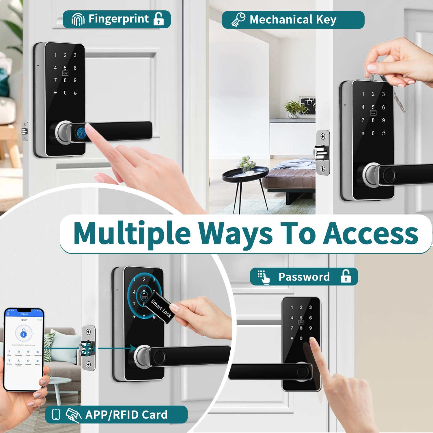 Smart Door Lock Digital Electronic Lock with Code Passcode, Electric Door Knob, Biometric Handle,  Bedroom Doors