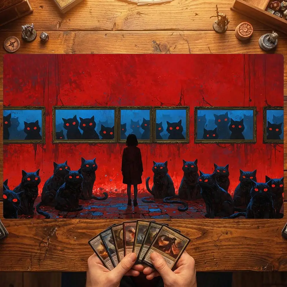 Black Robe Ghost Group Mouse Pad Card Playmat Stitched with Magic Zones Tabletop for MTG/TCG Card Battle Commander Gaming Mat