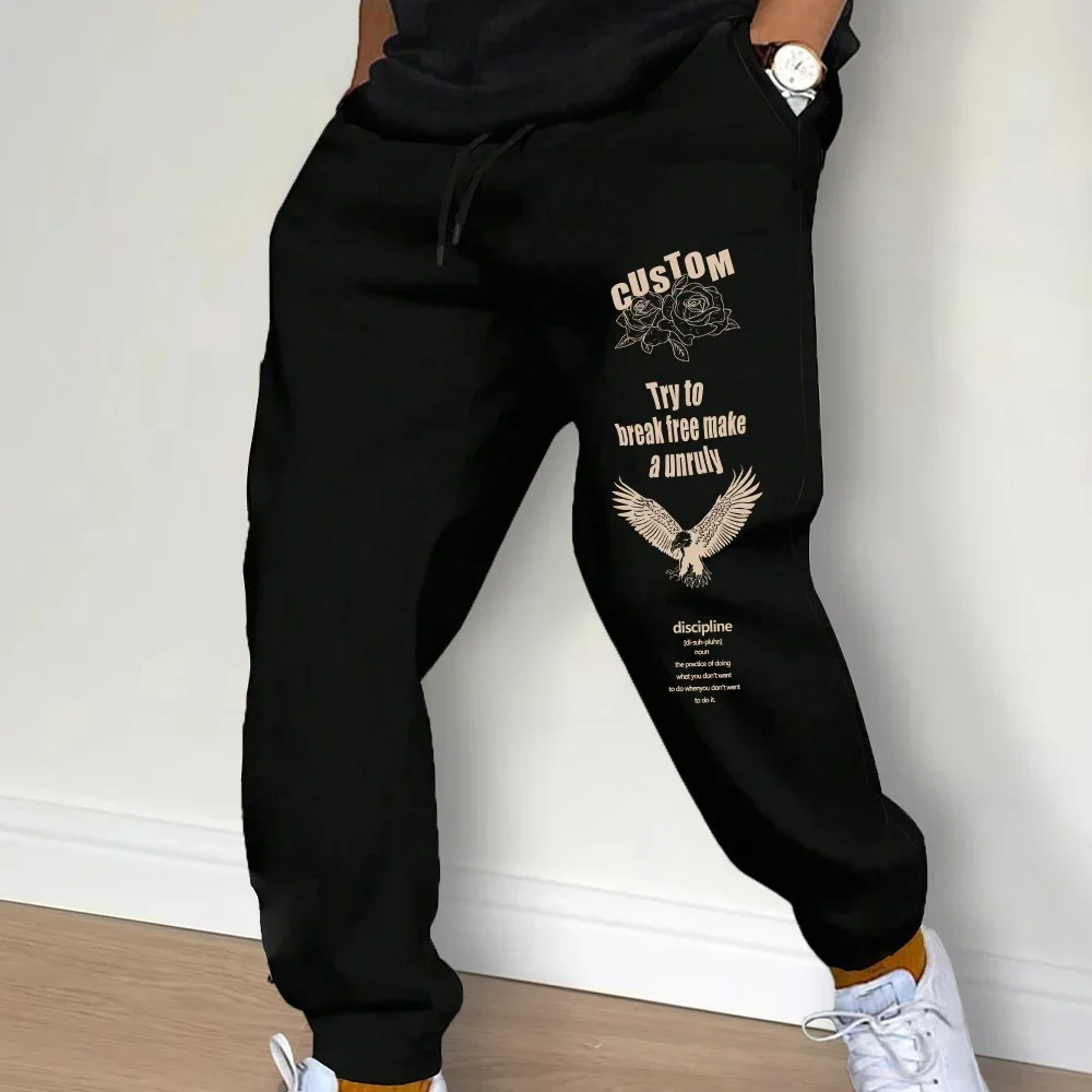 

Men Sweatpants Spring Autumn New Jogger Gym Sports Fitness Printed Casual Pants Mid Waist Drawstring Training Pants