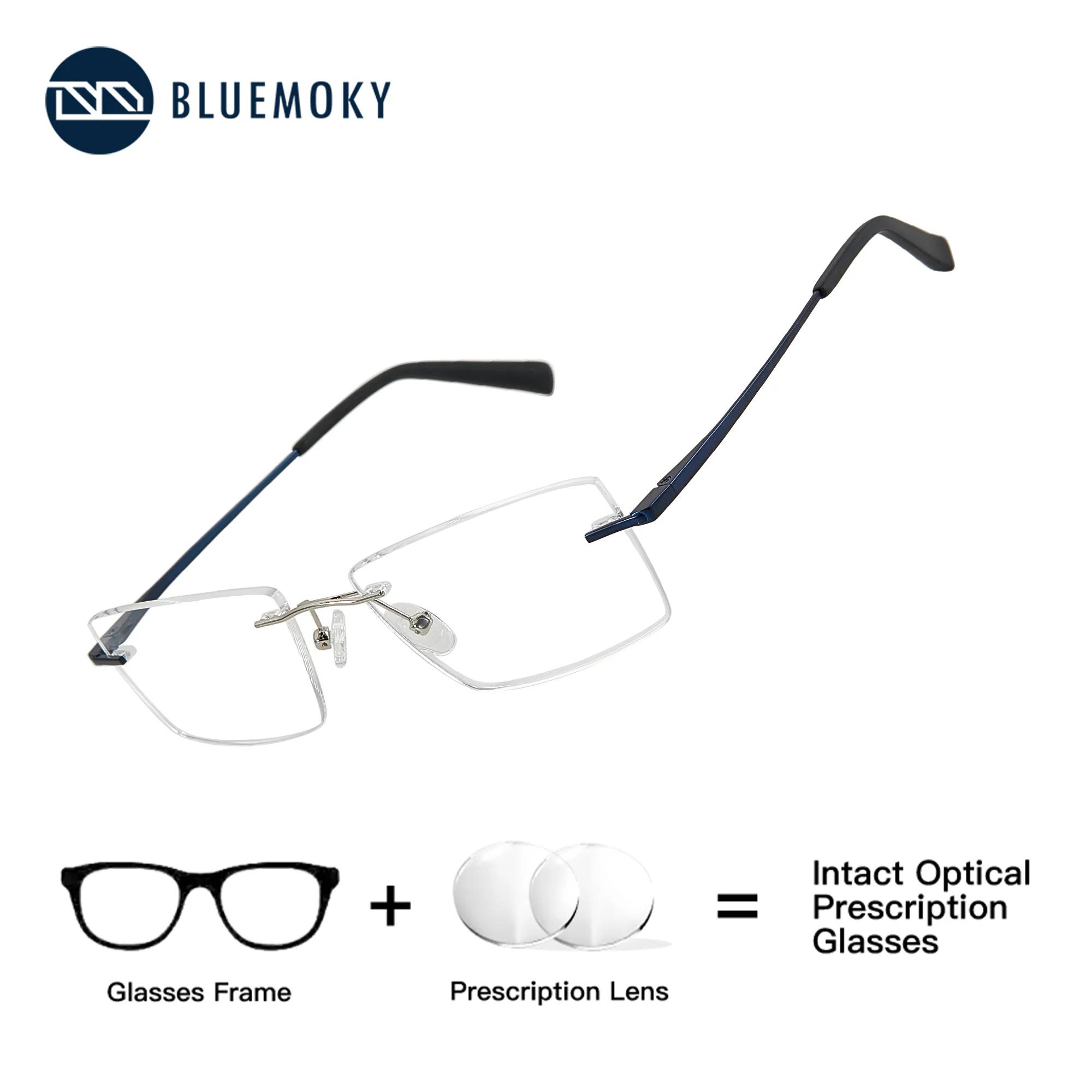 نظارات طبية بدون إطار مستطيلة معدنية من BLUEMOKY، عدسات بصرية تقدمية مضادة للضوء الأزرق للرجال مع وصفة فوتوكروميك #1