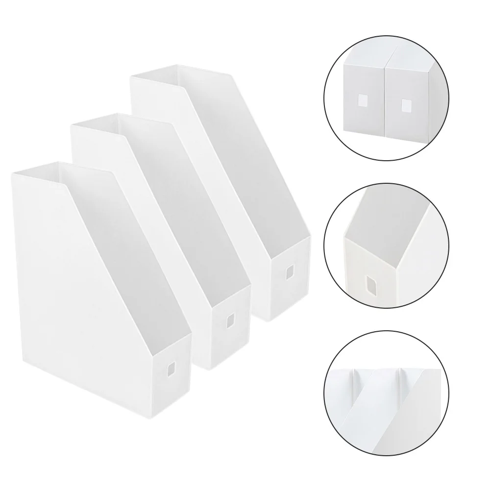 3pcs File Rack Storage Box 9x24x27CM Milk White Vertical Book Holder Document Organizer Plastic Filing Folder Box Magazines