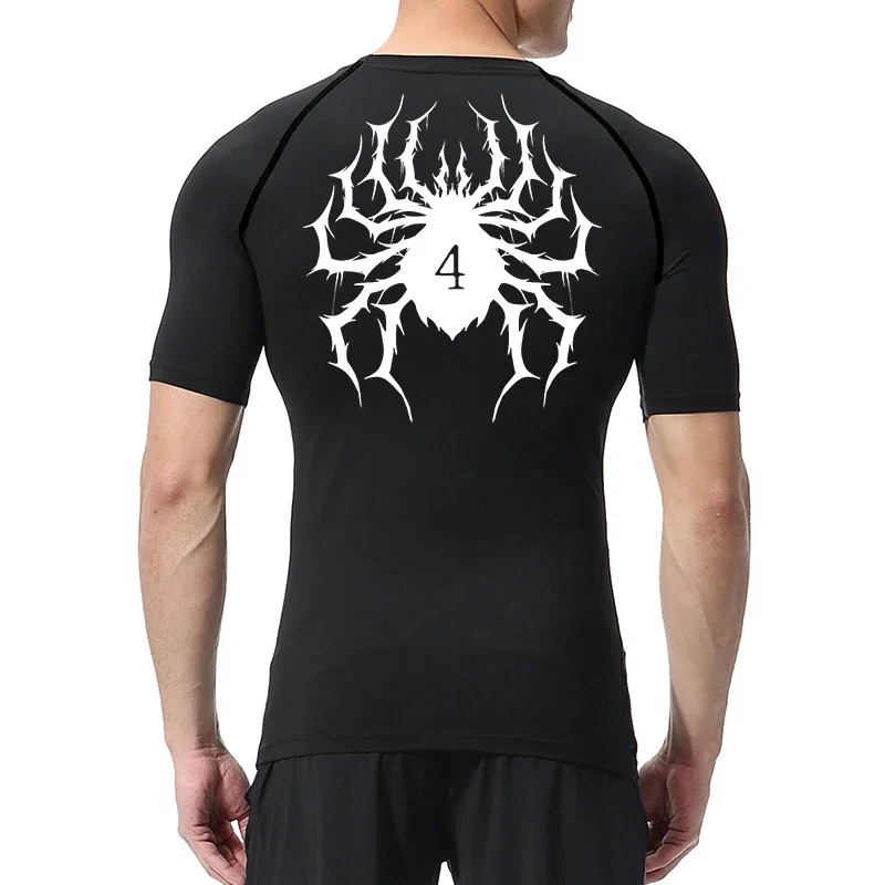 Spider Print Compression Shirts for Men Sporty Quick Dry Tees Tshirts Tops Gym Workout Running Undershirts Baselayers Rash Guard