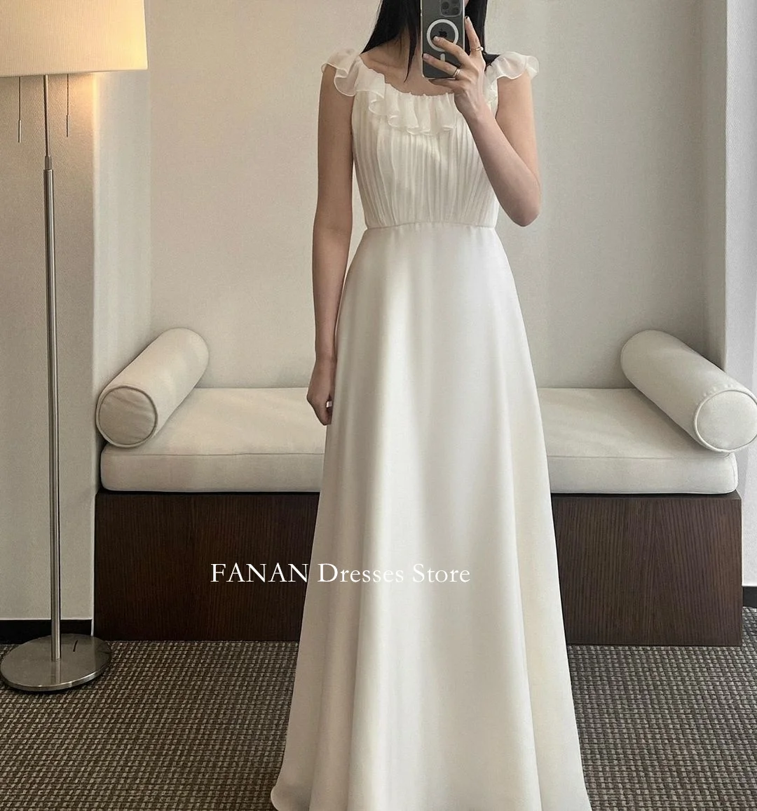 FANAN Korea Ruffles Round Neck Wedding Dresses 웨딩드레스  Travel Photography Classic Custom Made Chiffon Bride Gowns Plus Size