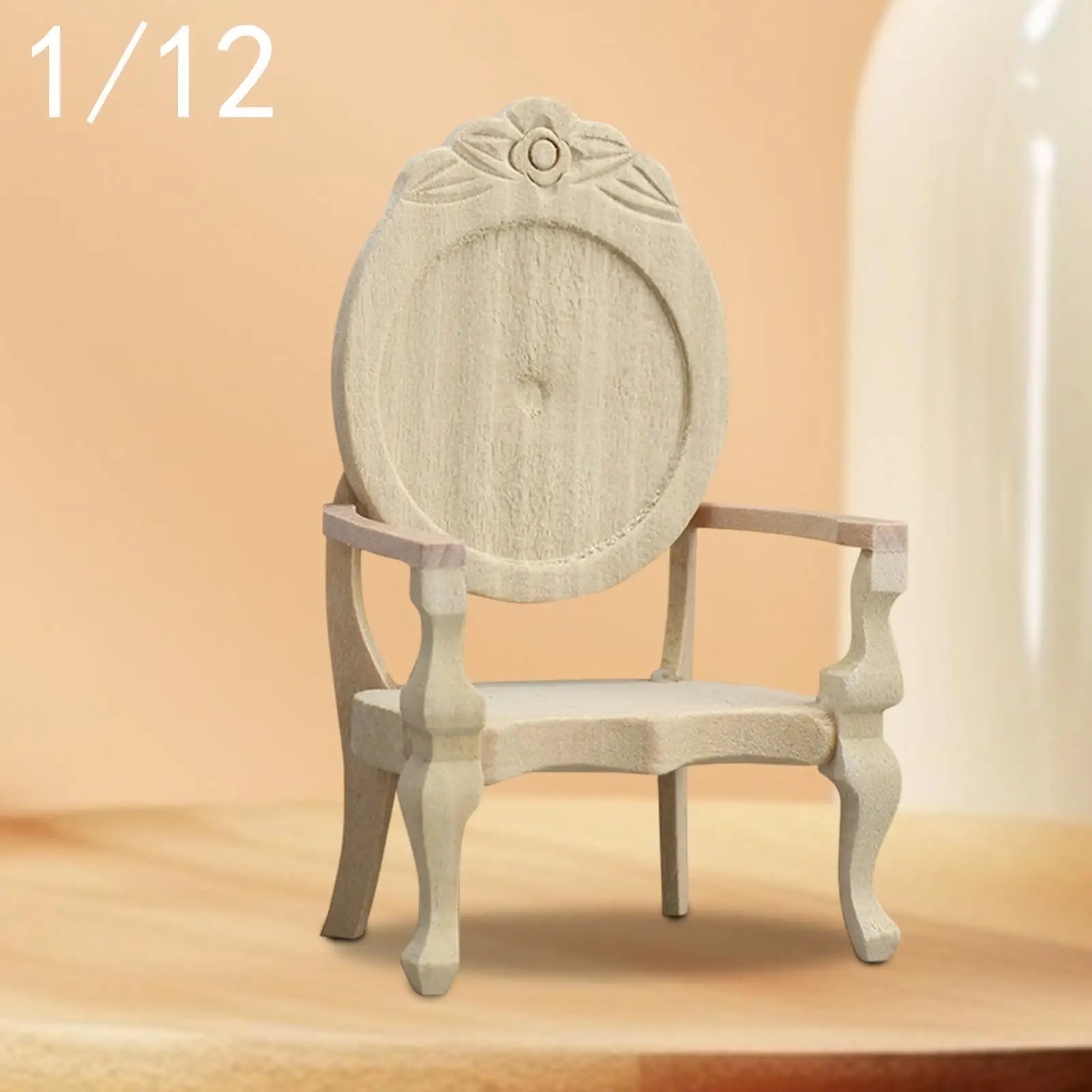 Carved Single Armchair Dollhouse Armchair for Bakery Scene Potted Landscapes