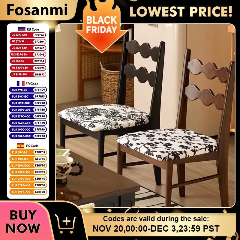 

Elegant French Retro Wooden Dining Chair 2-piece Sets Corrugated Backrest Kitchen Interior Dinner Chairs Modern Cafe Decor Chair