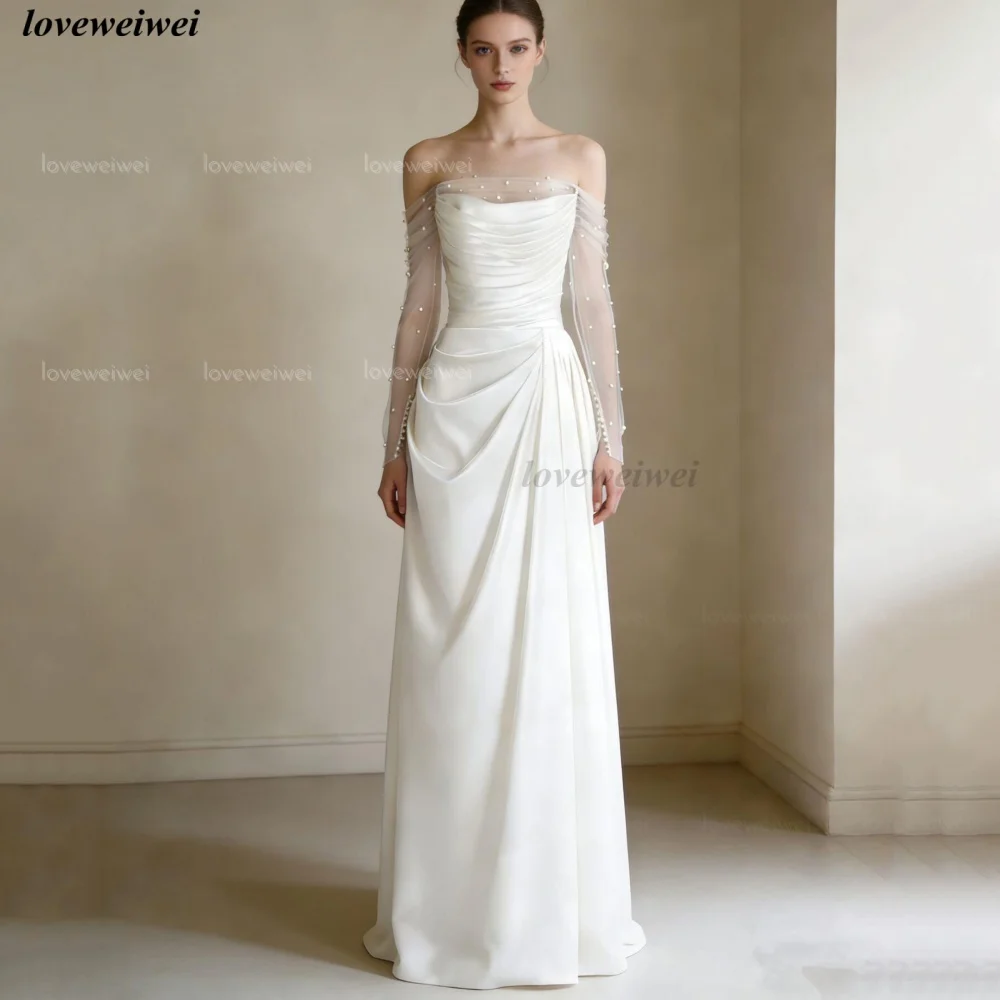 

Свадебное платье на заказ: элегантное, простое, А-силуэта, без бретелек, с жемчугом, новые модели Vestidos De Novia