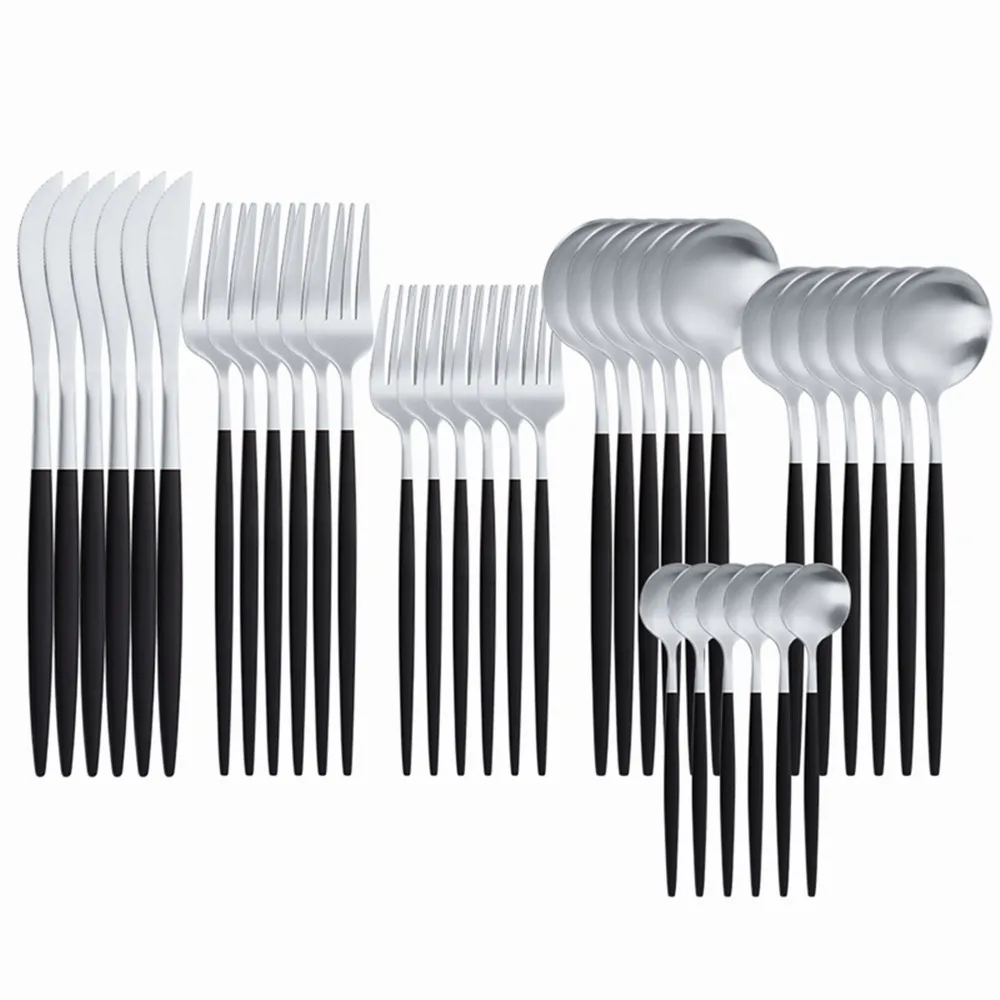 

36Pcs Stainless Steel Cutlery Set Matte Black Kitchen Set Dinnerware Forks Spoons Knives Set Tableware Eco Friendly Flatware