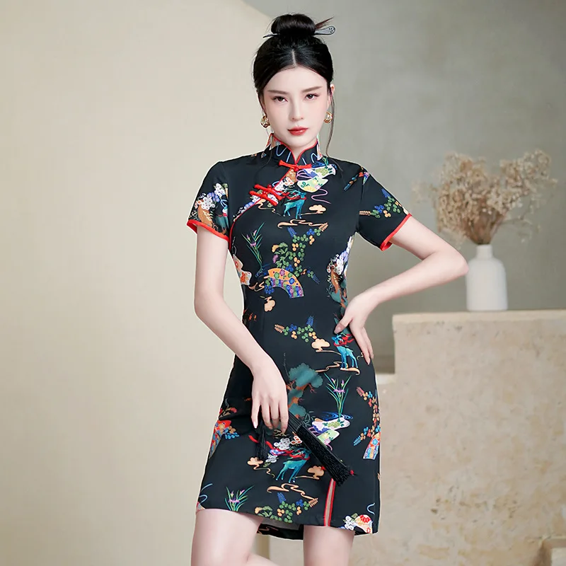 Chinese Dress for Girls Cheongsam A-line Dress Women Qipao Traditional Chinese Improved Cheongsam