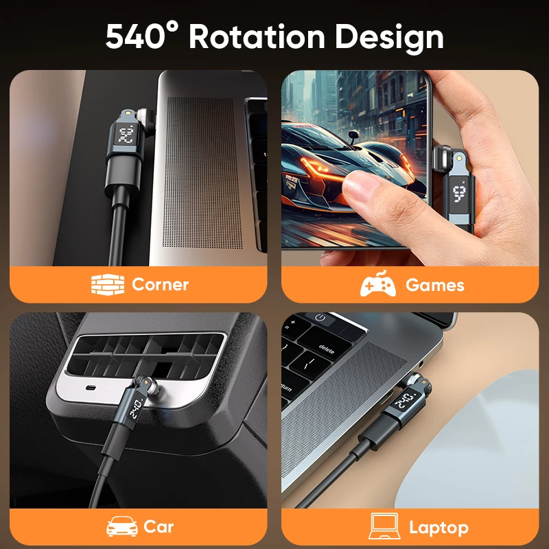 PD240W 540 Rotation Adapter OTG Digital Display 5A Fast Charging USB-C to Type-C Male to Female Convertor For iPhone17 Samsung