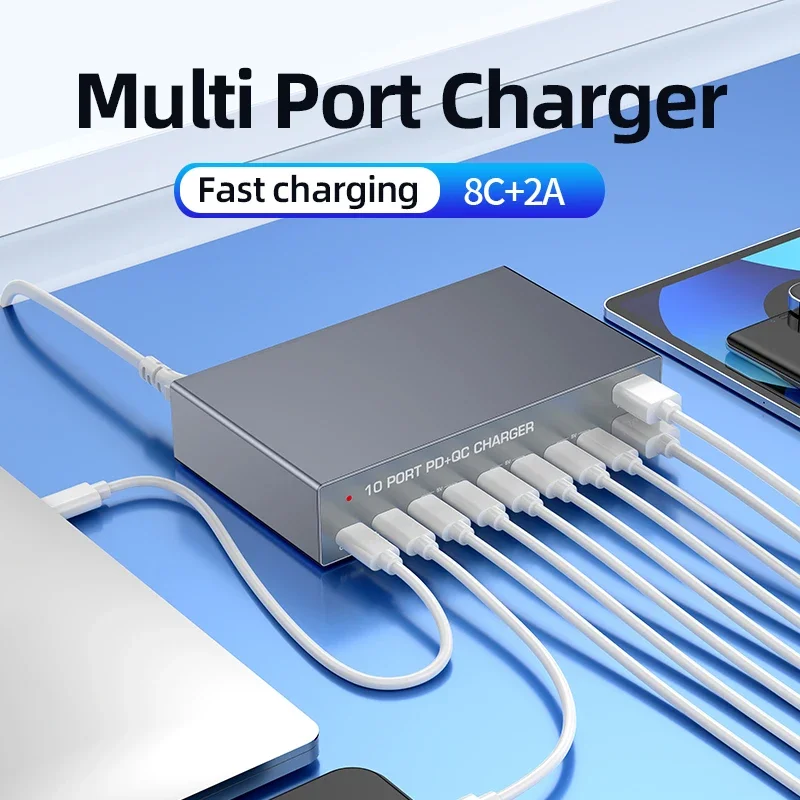 140W 10 Ports PD Fast Charger 30W Multi USB-C Fast Charging Station for IPhone Samsung Xiaomi Ipad Tablet Macbook