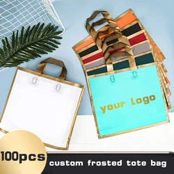 100pcs Custom Logo golden border Matte Shopping Bags thickening tote bag wedding Gift Bag Print Logo On Double-sided Free Design