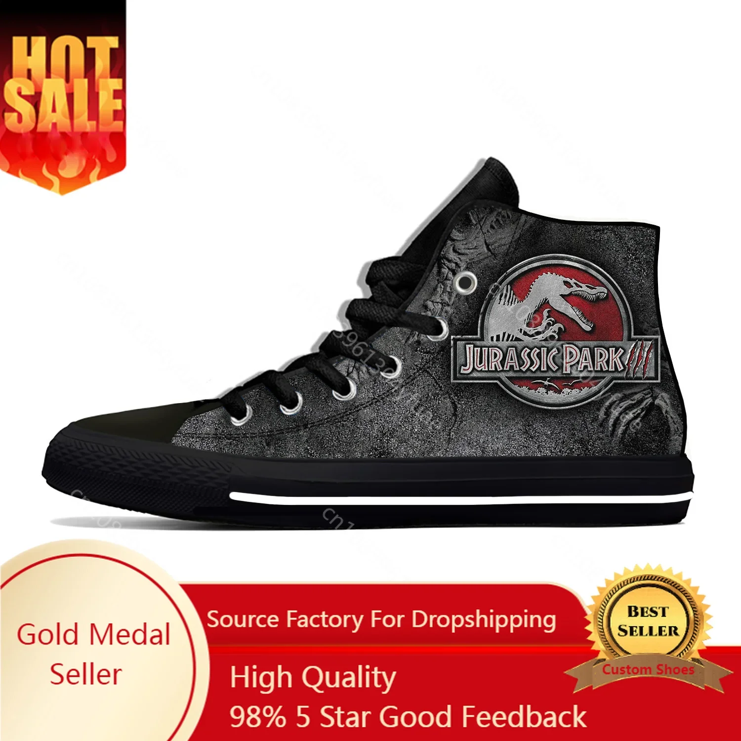 

Summer Jurassic Park Movie Dinosaur Anime Cartoon Casual Shoes High Top Lightweight Board Shoes Breathable Men Women Sneakers