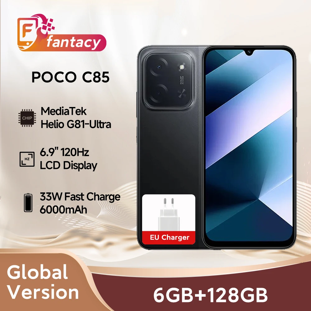 Global Version POCO C85 Smartphone Helio G81-Ultra 6.9" Dot Drop 120Hz Display 33W Charging 6000mAh Battery 50MP Camera NFC