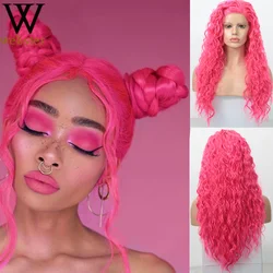 Websterwigs Wavy Lace Front Wig Synthetic Hair Wigs For Women Hot Pink Wigs Natural Hairline Side Part Cosplay Party Wig