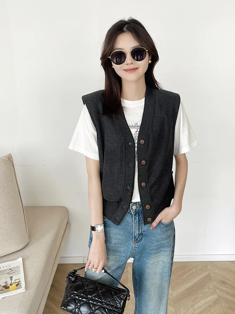 

Deep ey Knitted Vest Top V-Ne Layering Tank Top Commute Sle New Arrival Autumn Season Pure Color Nylon Acrylic Viscose